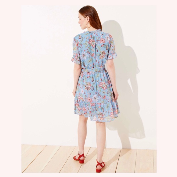 NWT LOFT Garden Tie Waist Flounce Dress - Picture 3 of 3
